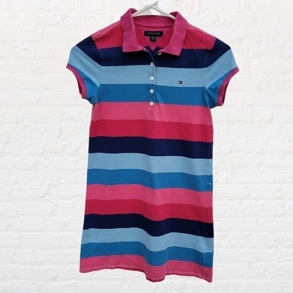 Tommy Hilfiger Girls' Polo Dress, Pink and Blue Stripes, Size Large (12/14) - Picture 1 of 4